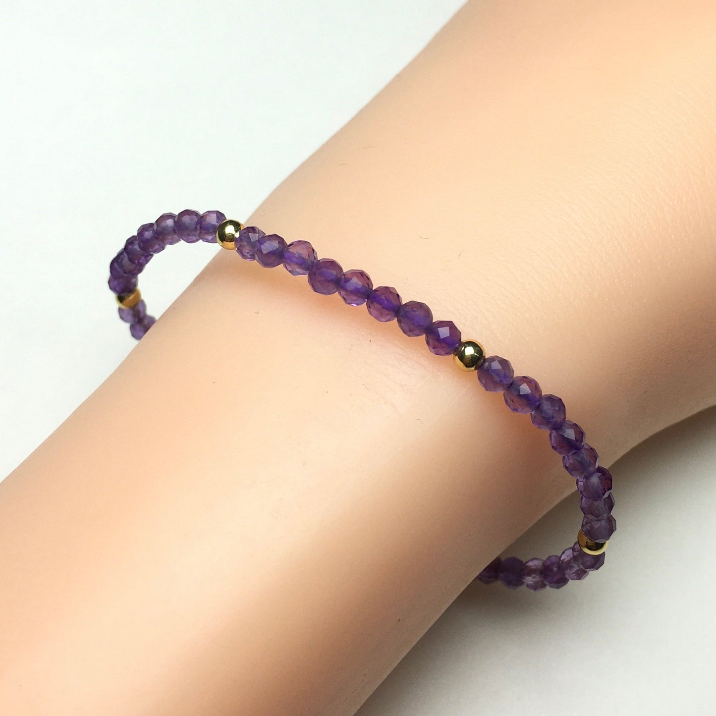 Natural Amethyst Gemstone Braid Rope Macrame Adjustable Bracelet Tiny Beads Gemstone Bracelet with Gold Beads Spacer