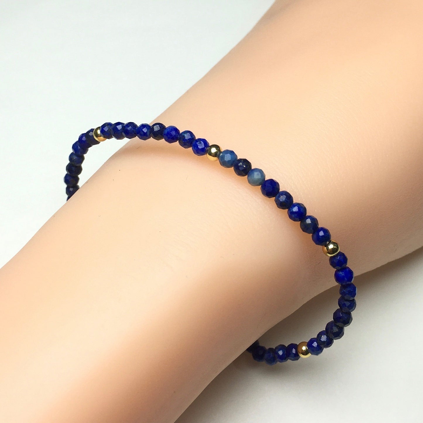 Natural Lapis Lazuli Gemstone Braid Rope Macrame Adjustable Bracelet Tiny Beads Gemstone Bracelet with Gold Beads Spacer