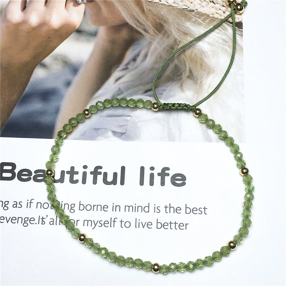 Natural Peridot Gemstone Braid Rope Macrame Adjustable Bracelet Tiny Beads Gemstone Bracelet with Gold Beads Spacer