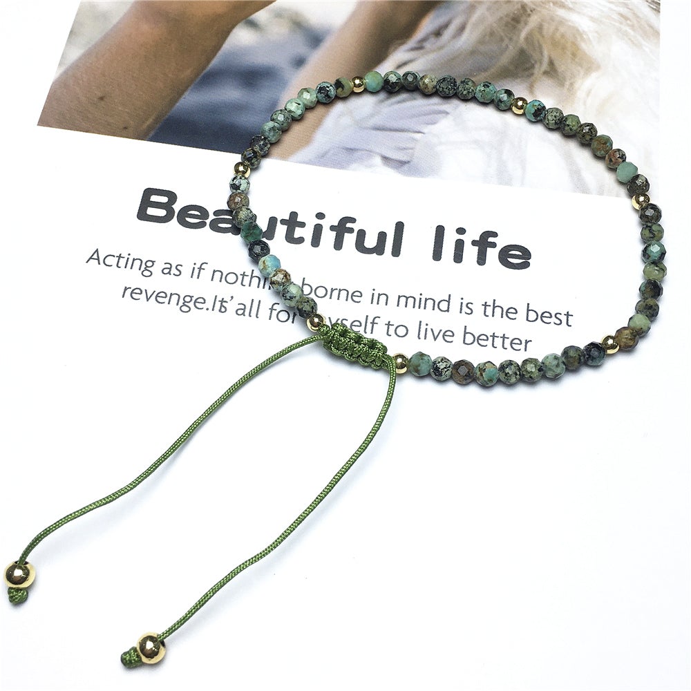 Natural African Turquoise Gemstone Braid Rope Macrame Adjustable Bracelet Tiny Beads Gemstone Bracelet with Gold Beads Spacer