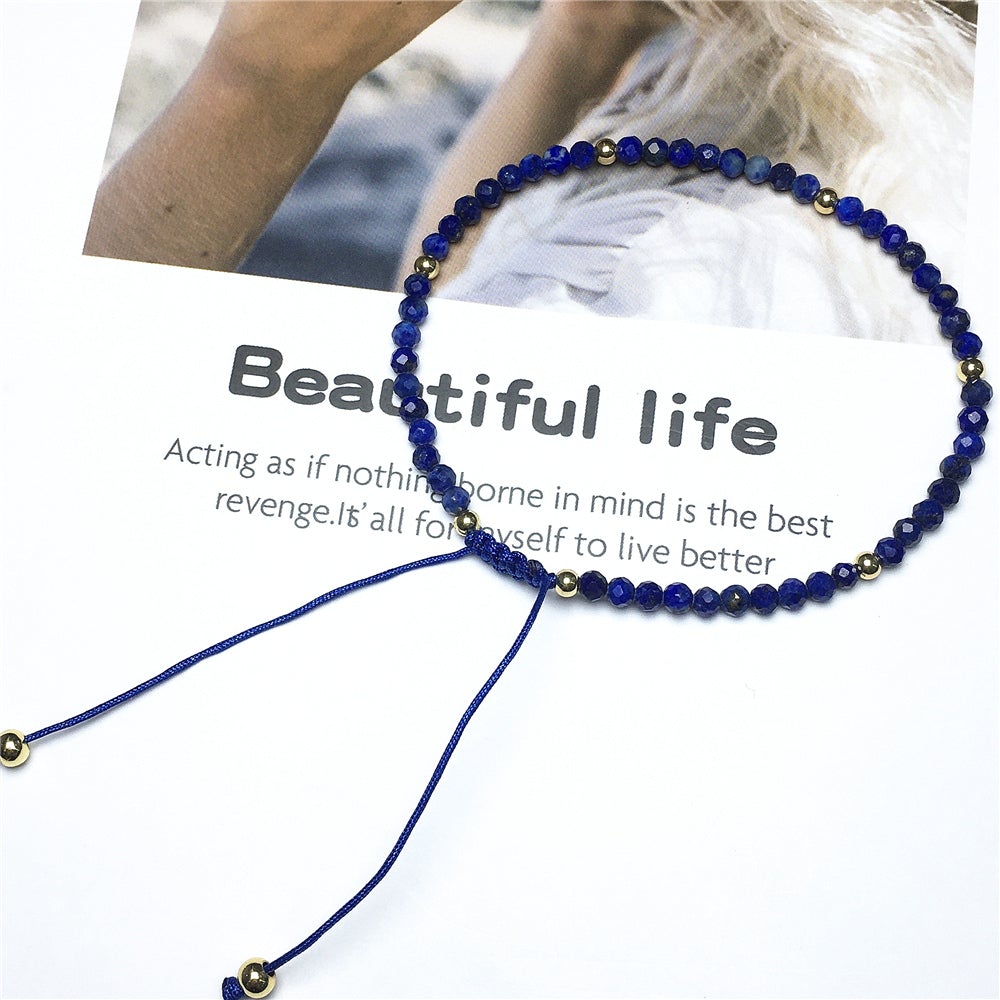 Natural Lapis Lazuli Gemstone Braid Rope Macrame Adjustable Bracelet Tiny Beads Gemstone Bracelet with Gold Beads Spacer
