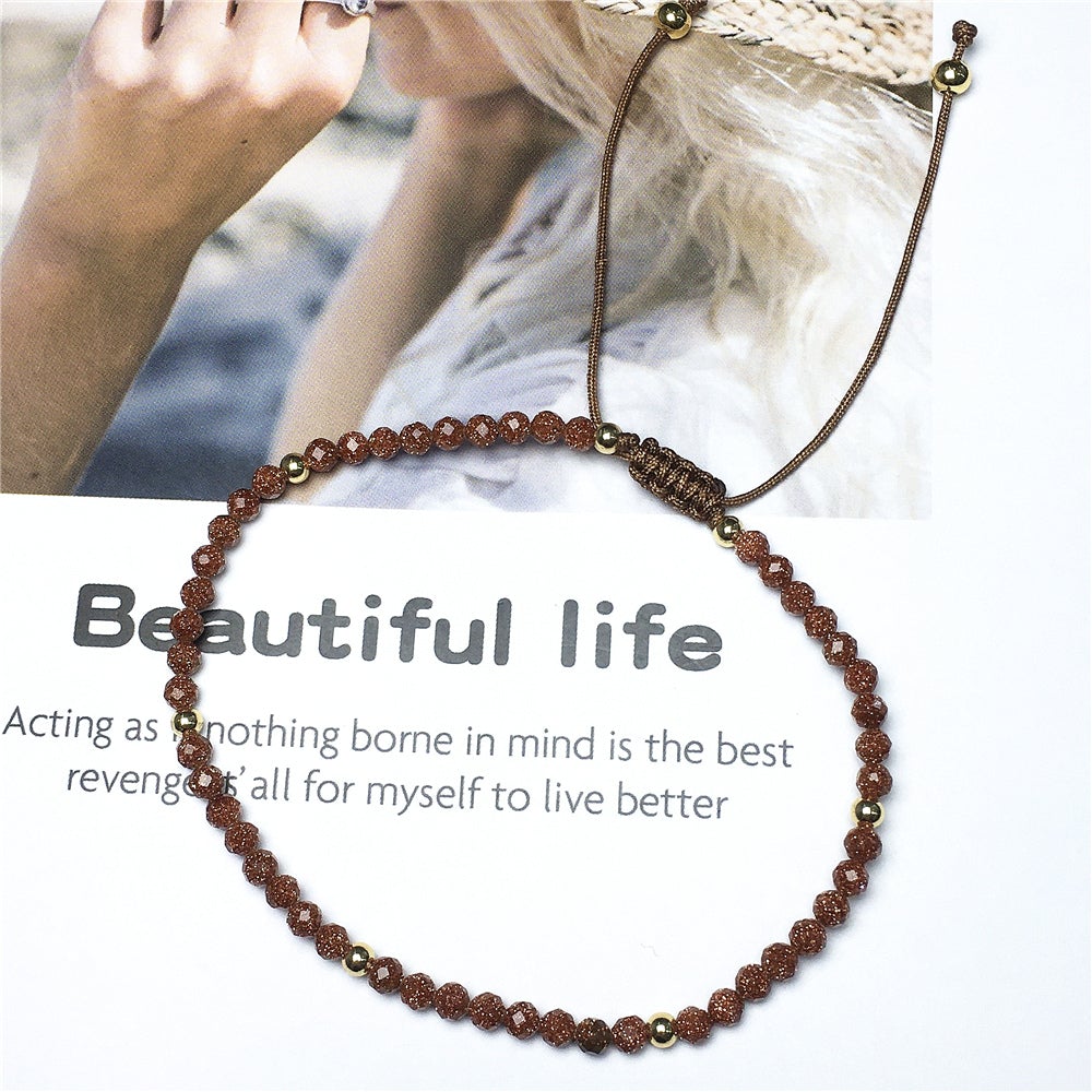 Natural Gold Sandstone Gemstone Braid Rope Macrame Adjustable Bracelet Tiny Beads Gemstone Bracelet with Gold Beads Spacer