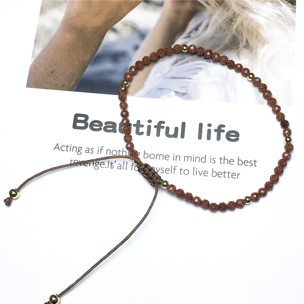 Natural Gold Sandstone Gemstone Braid Rope Macrame Adjustable Bracelet Tiny Beads Gemstone Bracelet with Gold Beads Spacer