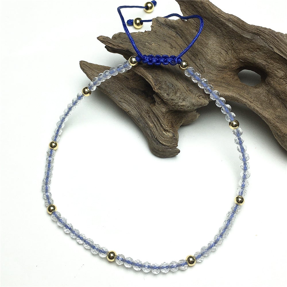 Natural Clear Quartz Gemstone Braid Rope Macrame Adjustable Bracelet Tiny Beads Gemstone Bracelet with Gold Beads Spacer