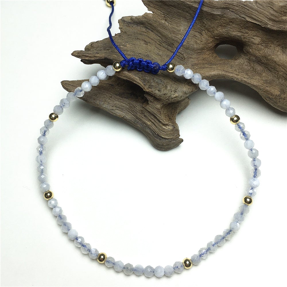 Natural Moonstone Gemstone Braid Rope Macrame Adjustable Bracelet Tiny Beads Gemstone Bracelet with Gold Beads Spacer