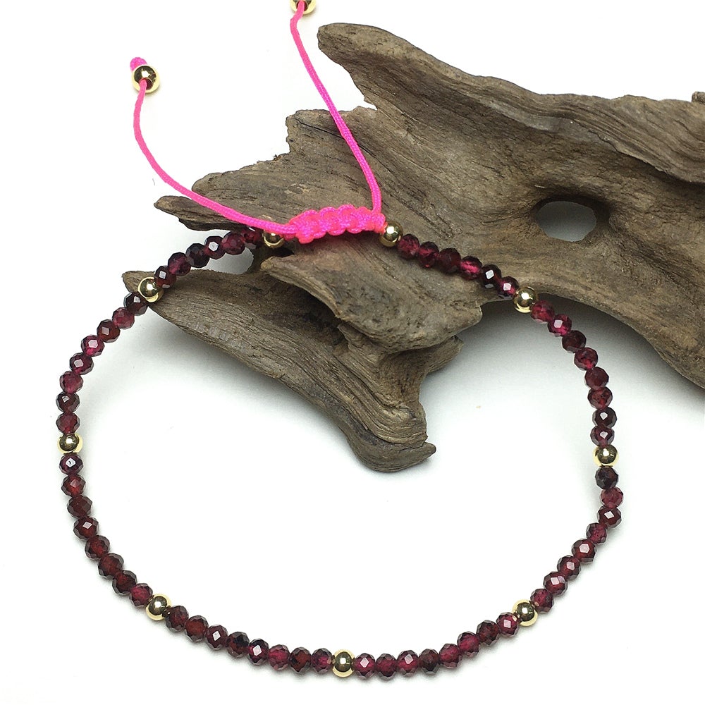 Natural Red Garnet Gemstone Braid Rope Macrame Adjustable Bracelet Tiny Beads Gemstone Bracelet with Gold Beads Spacer