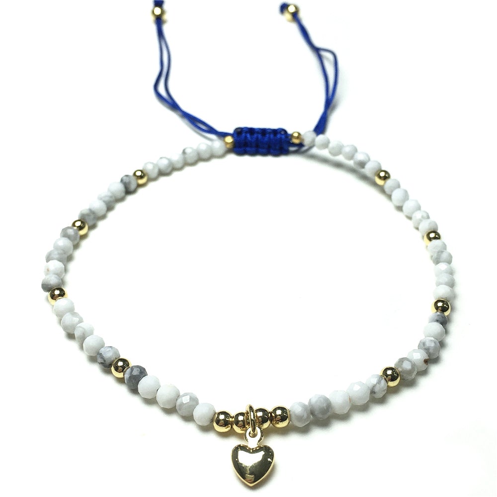 Howlite Gemstone Braid Rope Macrame Adjustable Bracelet Tiny Beads Gemstone Bracelet with Love Heart Charm