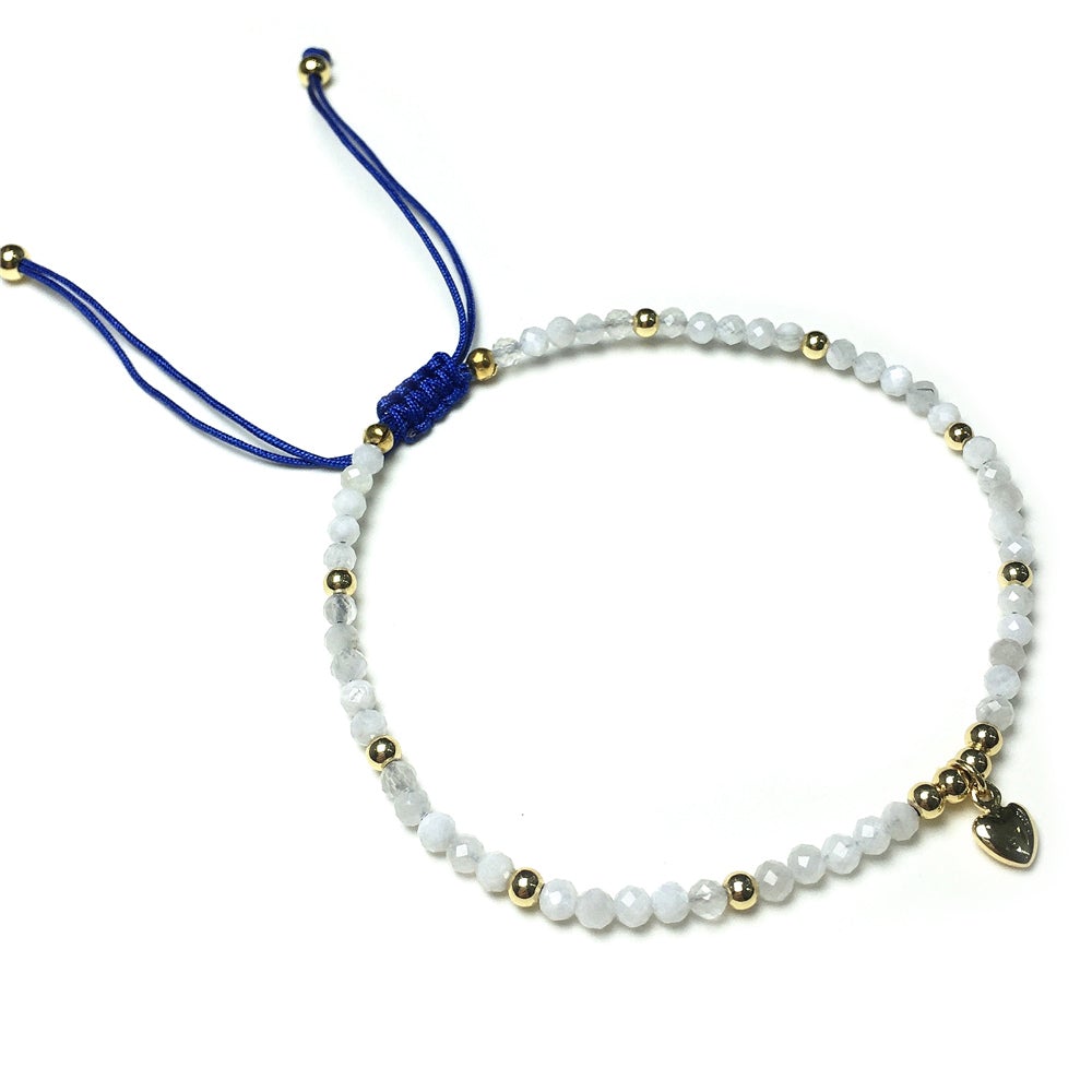 Moonstone Gemstone Braid Rope Macrame Adjustable Bracelet Tiny Beads Gemstone Bracelet with Love Heart Charm