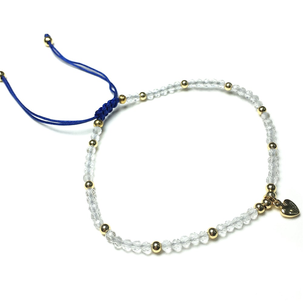 Clear Quartz Gemstone Braid Rope Macrame Adjustable Bracelet Tiny Beads Gemstone Bracelet with Love Heart Charm