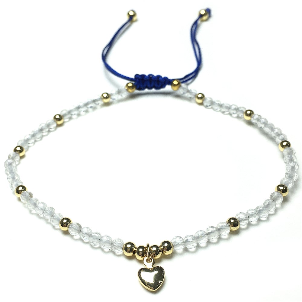 Clear Quartz Gemstone Braid Rope Macrame Adjustable Bracelet Tiny Beads Gemstone Bracelet with Love Heart Charm
