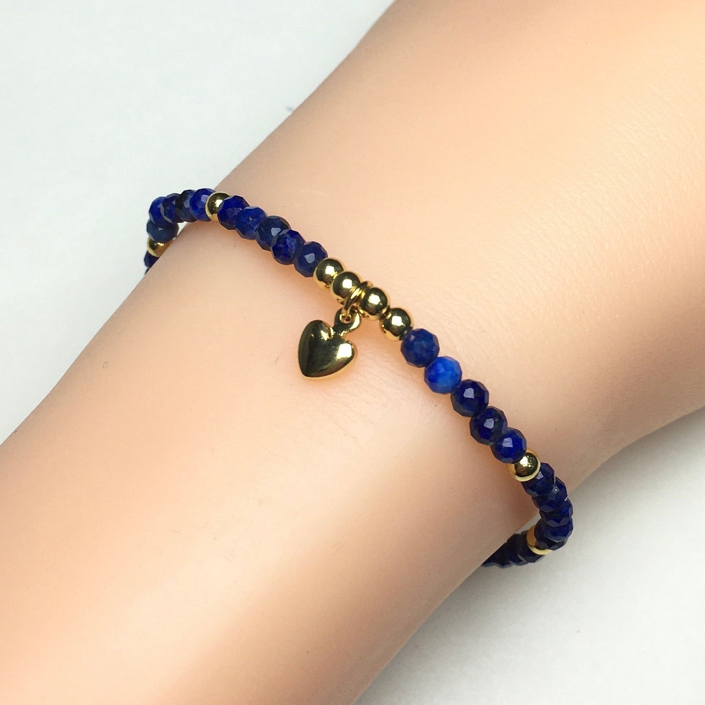 Lapis Gemstone Braid Rope Macrame Adjustable Bracelet Tiny Beads Gemstone Bracelet with Love Heart Charm