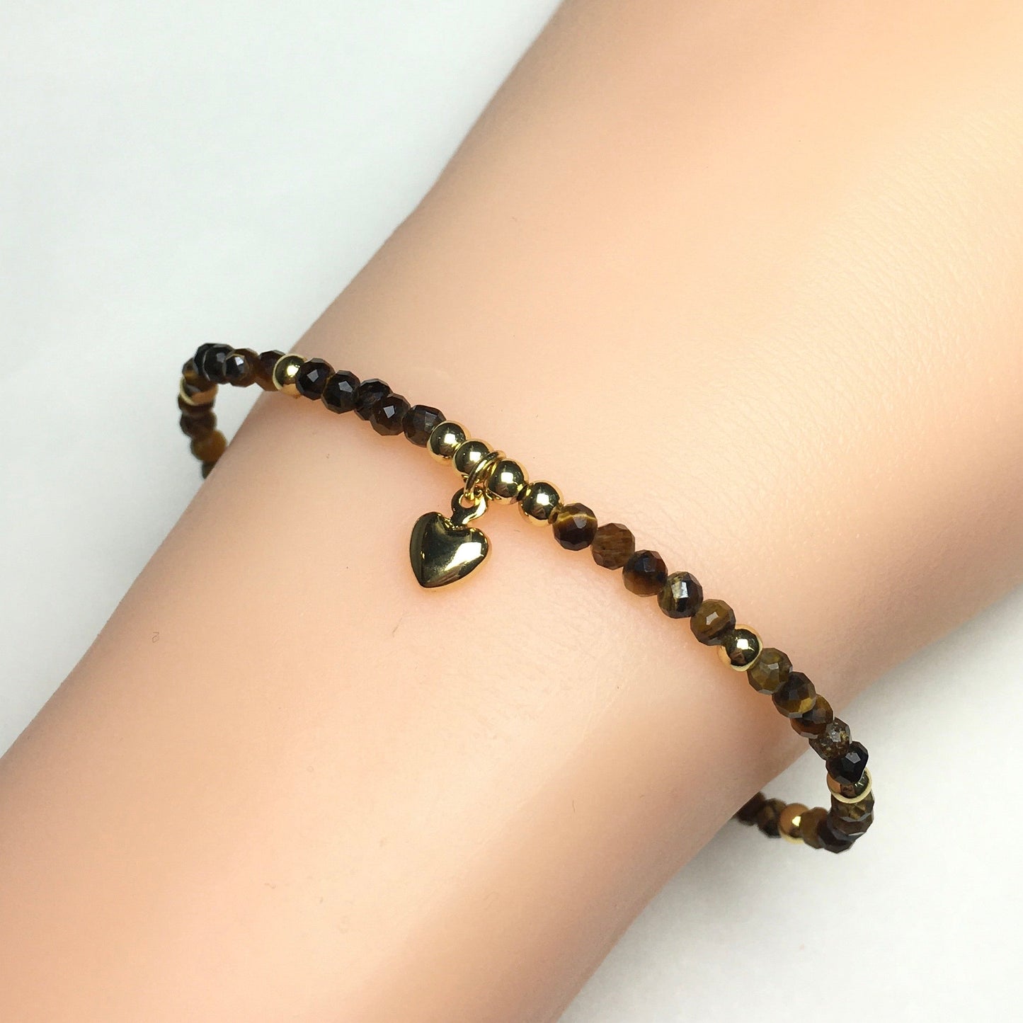 Tiger Eyes Gemstone Braid Rope Macrame Adjustable Bracelet Tiny Beads Gemstone Bracelet with Love Heart Charm
