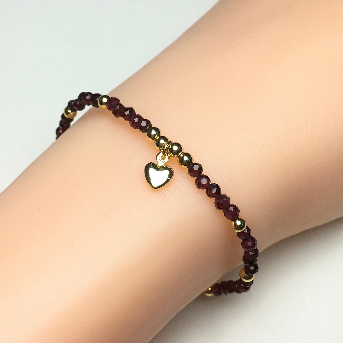 Garnet Gemstone Braid Rope Macrame Adjustable Bracelet Tiny Beads Gemstone Bracelet with Love Heart Charm