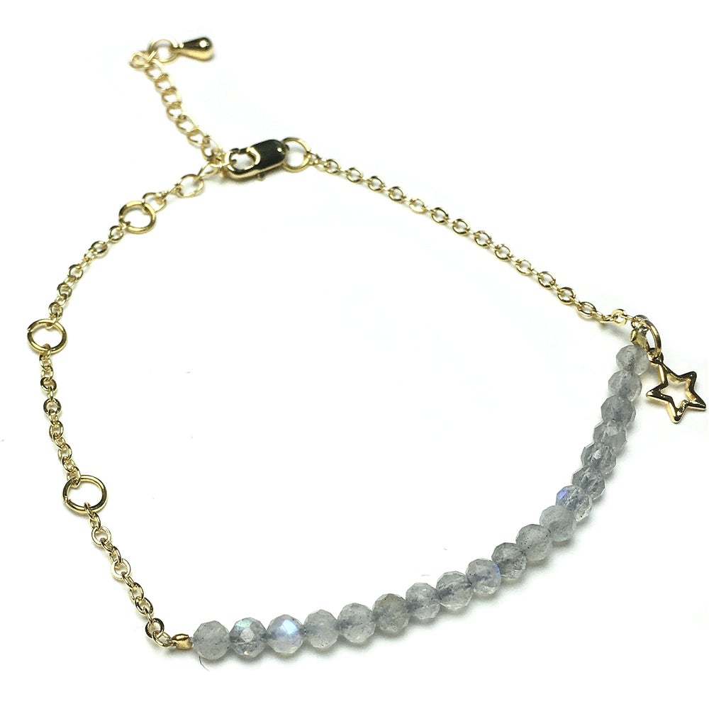 Labradorite Gemstone Adjustable Bracelet Tiny Beads Gemstone Gold Plated Chain Linked Bracelet for Women