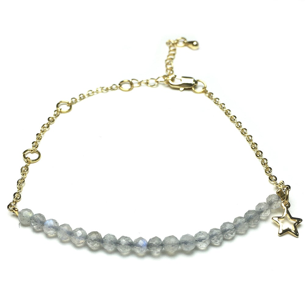 Labradorite Gemstone Adjustable Bracelet Tiny Beads Gemstone Gold Plated Chain Linked Bracelet for Women