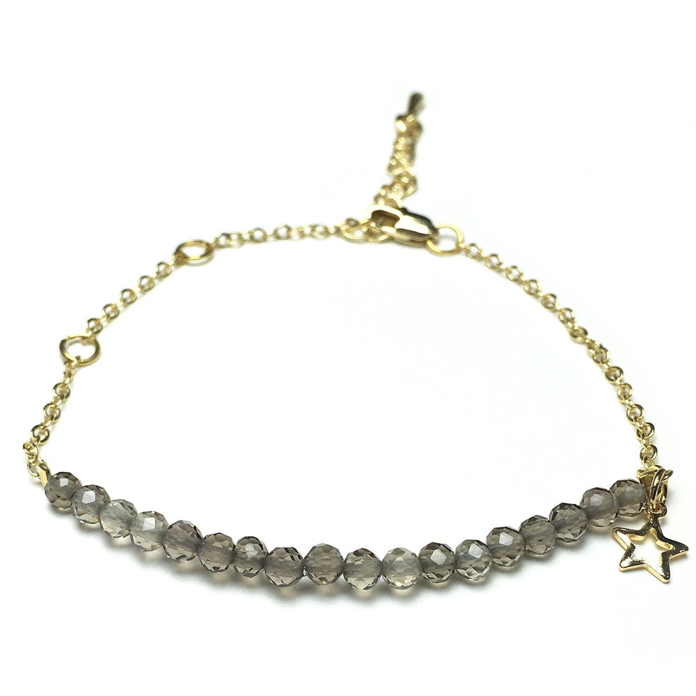 Smoky Quartz Gemstone Adjustable Bracelet Tiny Beads Gemstone Gold Plated Chain Linked Bracelet for Women