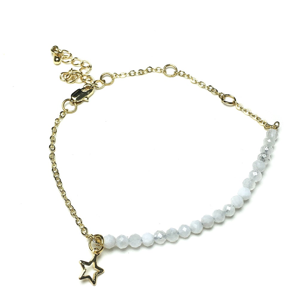Moonstone Gemstone Adjustable Bracelet Tiny Beads Gemstone Gold Plated Chain Linked Bracelet for Women