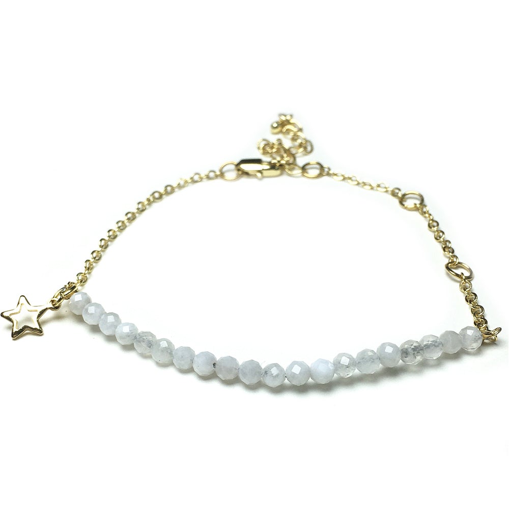 Moonstone Gemstone Adjustable Bracelet Tiny Beads Gemstone Gold Plated Chain Linked Bracelet for Women