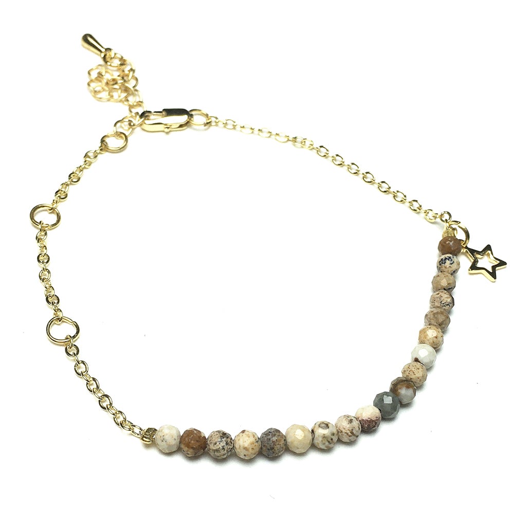 Picture Jasper Gemstone Adjustable Bracelet Tiny Beads Gemstone Gold Plated Chain Linked Bracelet for Women