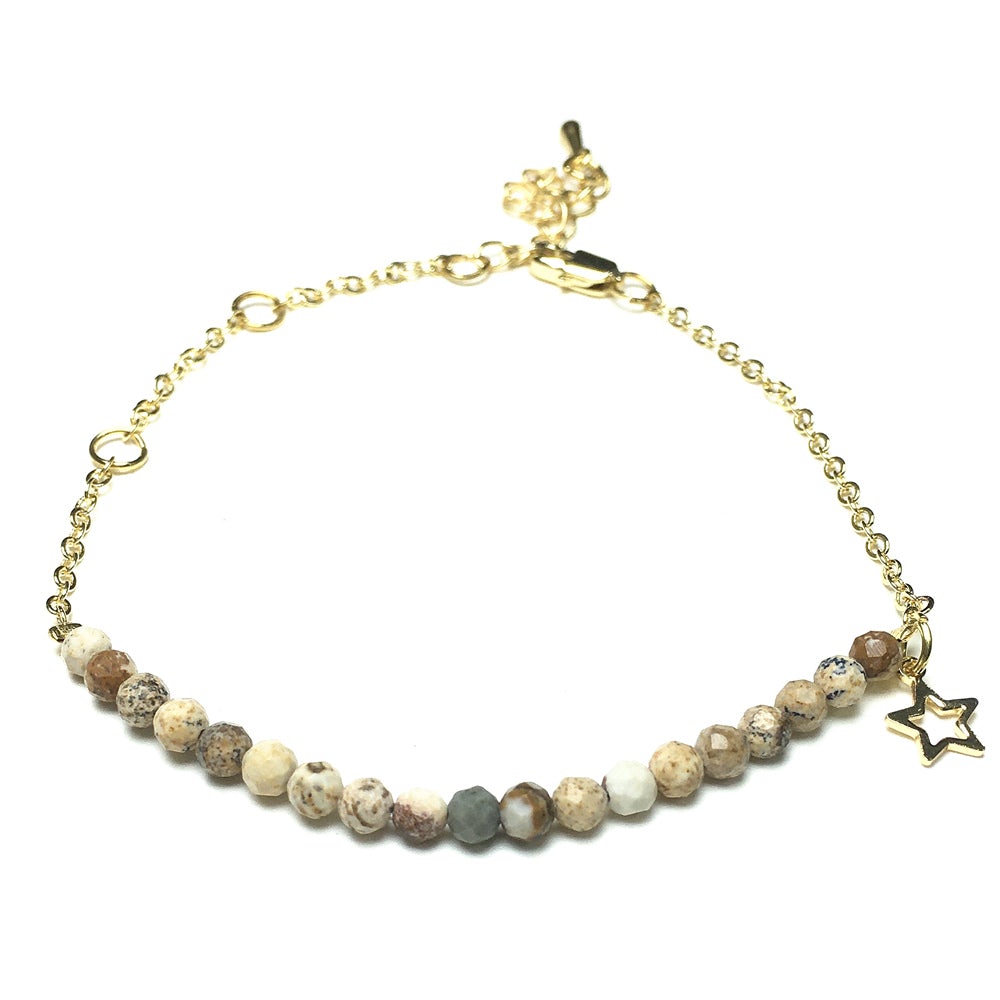 Picture Jasper Gemstone Adjustable Bracelet Tiny Beads Gemstone Gold Plated Chain Linked Bracelet for Women