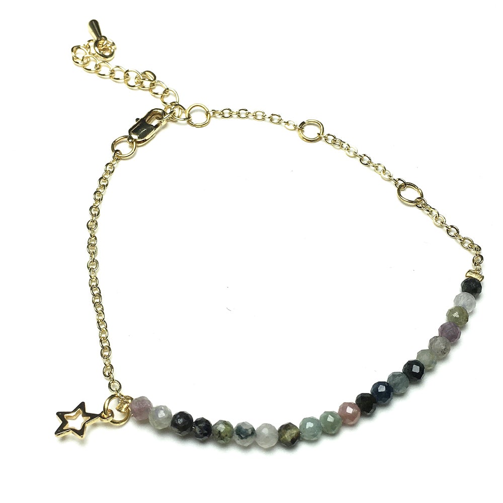 Tourmaline Gemstone Adjustable Bracelet Tiny Beads Gemstone Gold Plated Chain Linked Bracelet for Women