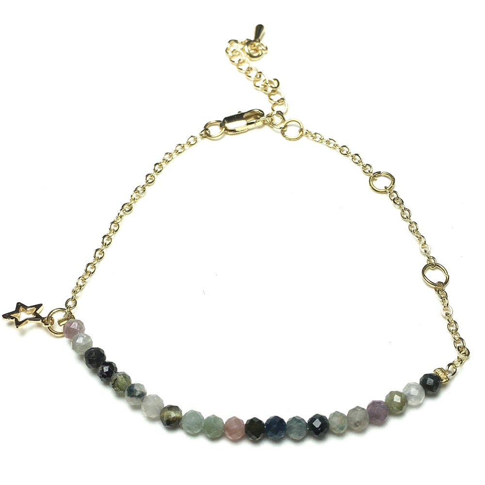 Tourmaline Gemstone Adjustable Bracelet Tiny Beads Gemstone Gold Plated Chain Linked Bracelet for Women