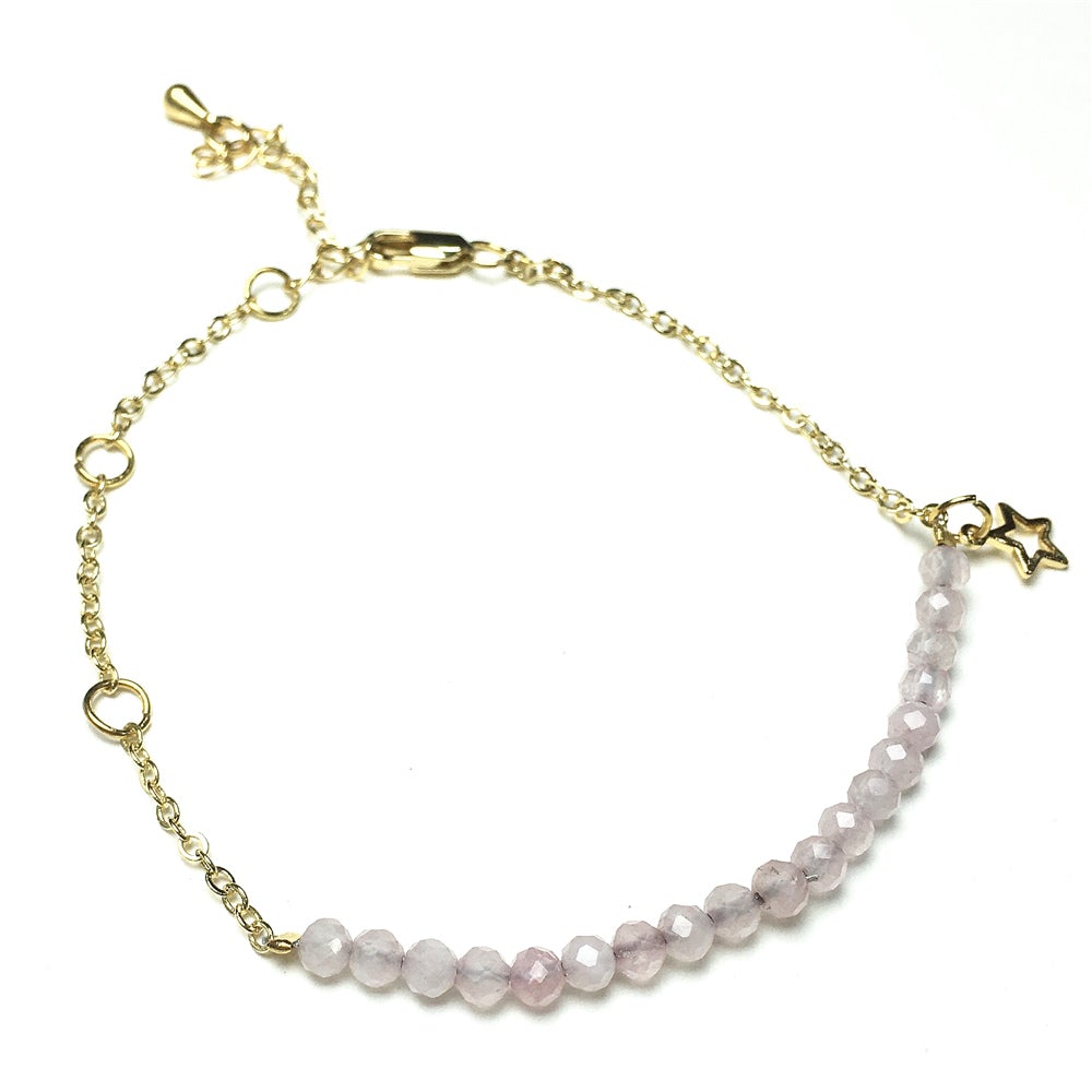 Rose Quartz Gemstone Adjustable Bracelet Tiny Beads Gemstone Gold Plated Chain Linked Bracelet for Women