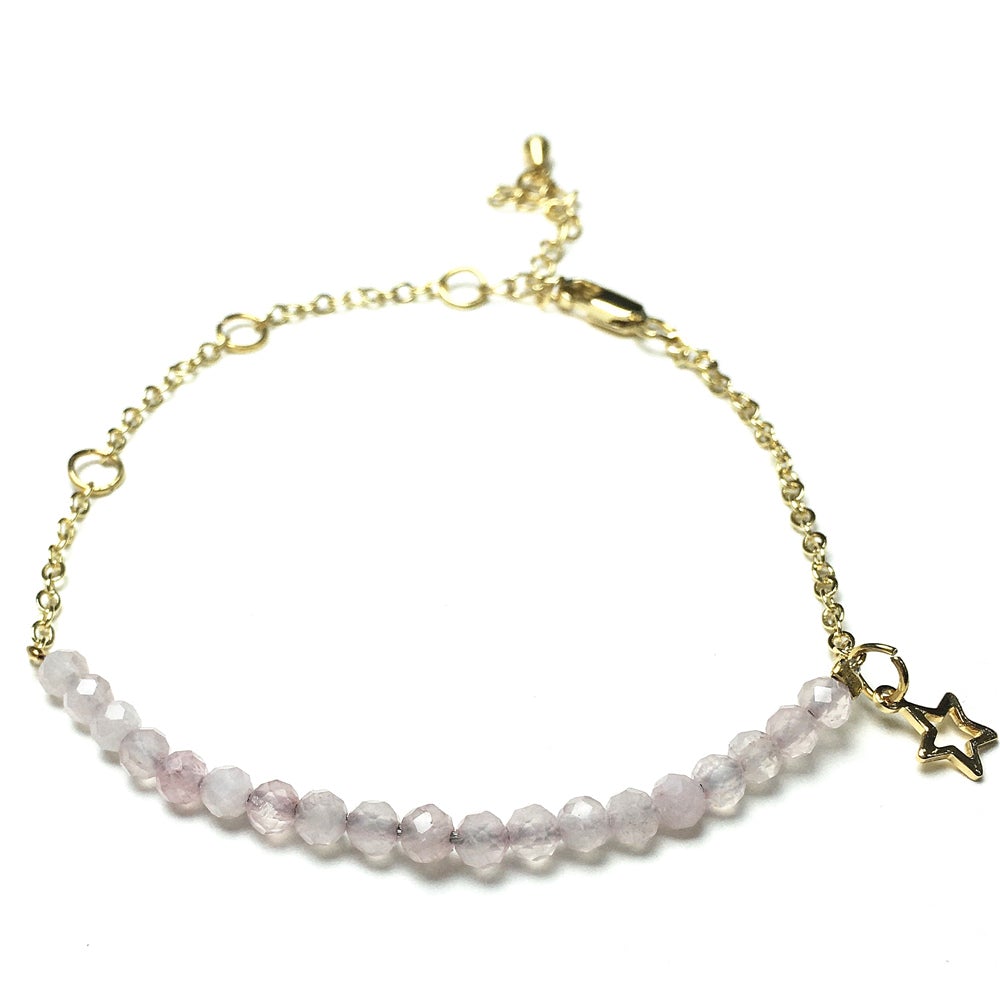 Rose Quartz Gemstone Adjustable Bracelet Tiny Beads Gemstone Gold Plated Chain Linked Bracelet for Women