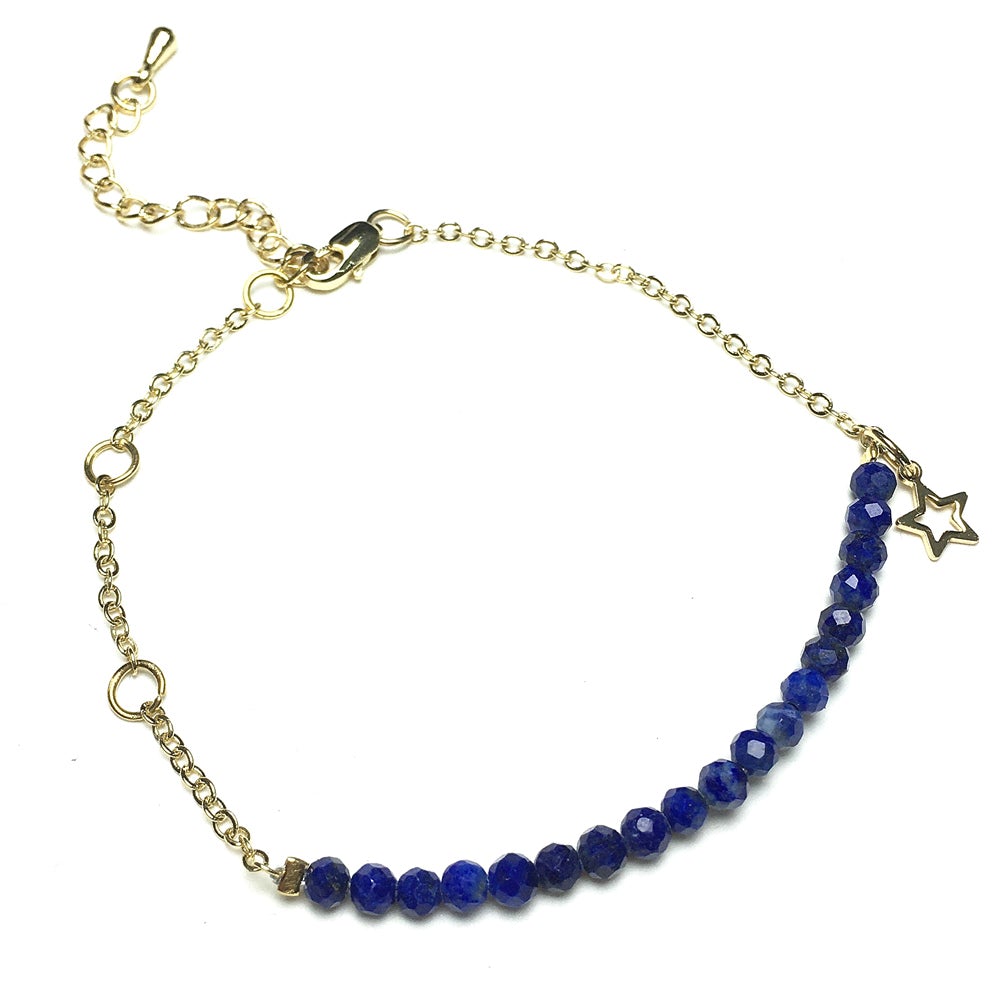 Lapis Lazuli Gemstone Linked Bracelet Custom Beads Adjustable Beads Stone Bracelet