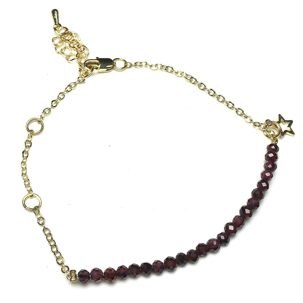 Garnet Gemstone Adjustable Bracelet Tiny Beads Gemstone Gold Plated Chain Linked Bracelet for Women