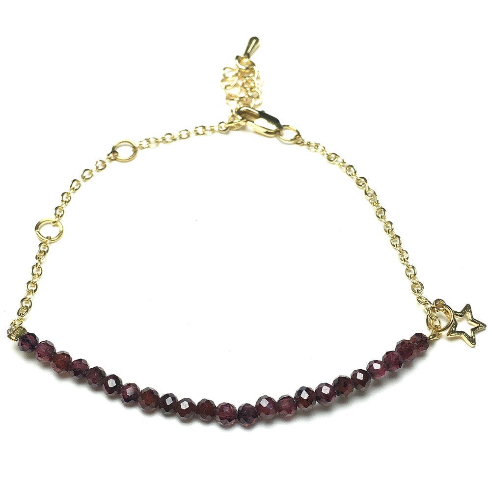 Garnet Gemstone Adjustable Bracelet Tiny Beads Gemstone Gold Plated Chain Linked Bracelet for Women