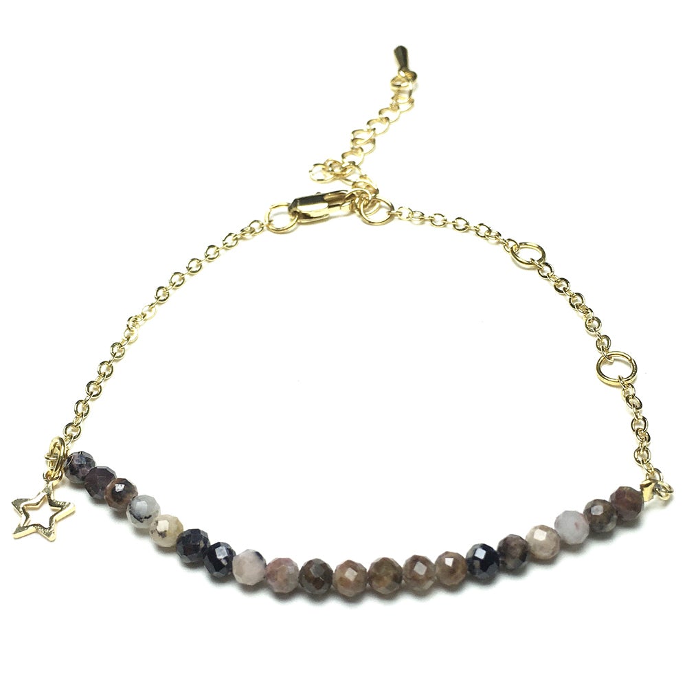 Pink Rhododnite Gemstone Adjustable Bracelet Tiny Beads Gemstone Gold Plated Chain Linked Bracelet for Women