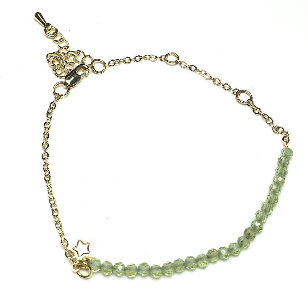 Peridot Gemstone Adjustable Bracelet Tiny Beads Gemstone Gold Plated Chain Linked Bracelet for Women