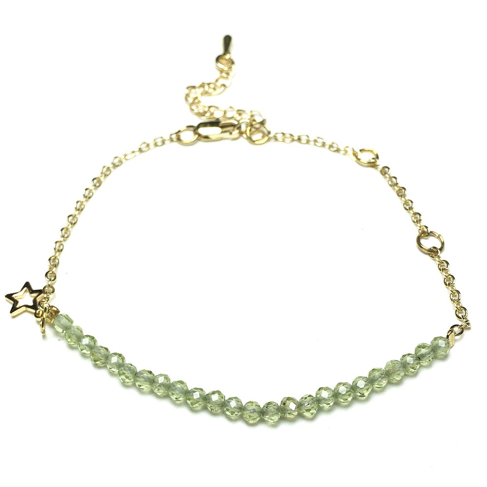 Peridot Gemstone Adjustable Bracelet Tiny Beads Gemstone Gold Plated Chain Linked Bracelet for Women