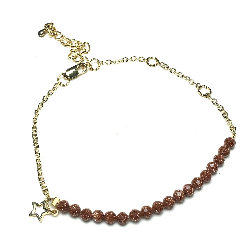 Gold Sandstone Goldstone Linked Bracelet Custom Beads Adjustable Beads Stone Bracelet