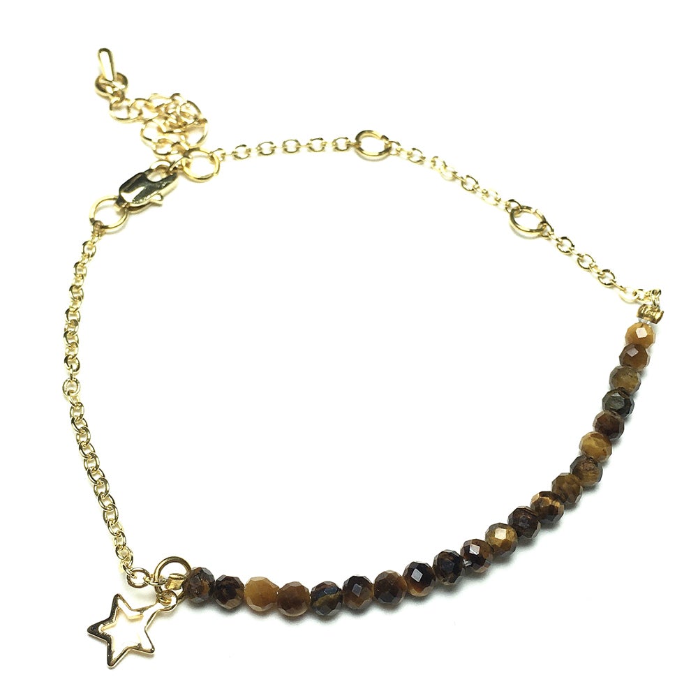 Tiger Eyes Gemstone Adjustable Bracelet Tiny Beads Gemstone Gold Plated Chain Linked Bracelet for Women
