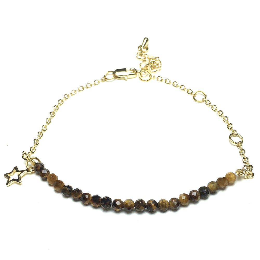 Tiger Eyes Gemstone Adjustable Bracelet Tiny Beads Gemstone Gold Plated Chain Linked Bracelet for Women