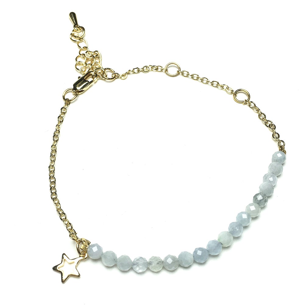 Aquamarine Gemstone Adjustable Bracelet Tiny Beads Gemstone Gold Plated Chain Linked Bracelet for Women