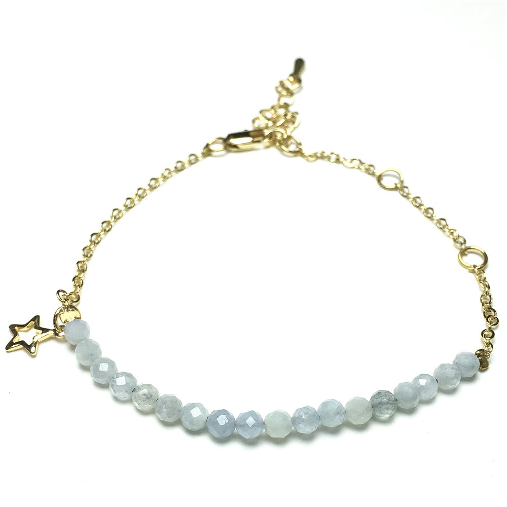 Aquamarine Gemstone Adjustable Bracelet Tiny Beads Gemstone Gold Plated Chain Linked Bracelet for Women