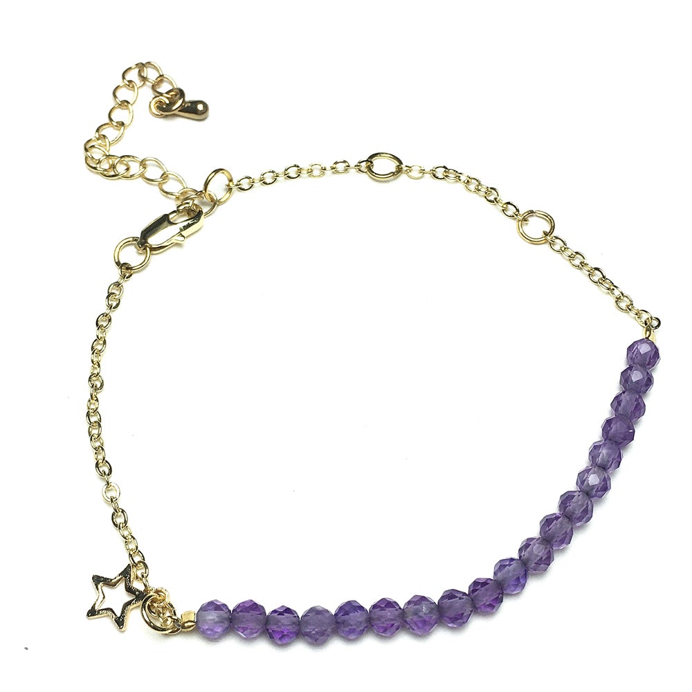 Amethyst Gemstone Adjustable Bracelet Tiny Beads Gemstone Gold Plated Chain Linked Bracelet for Women
