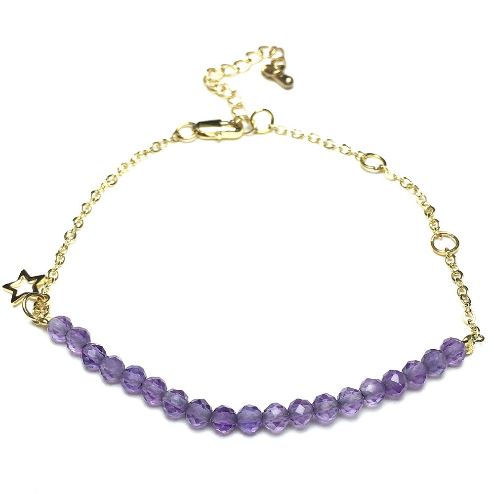 Amethyst Gemstone Adjustable Bracelet Tiny Beads Gemstone Gold Plated Chain Linked Bracelet for Women