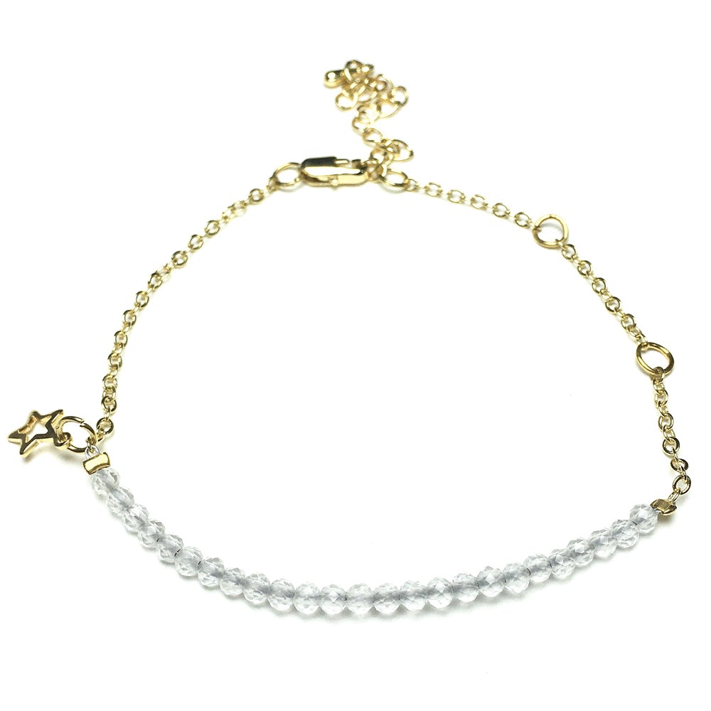 Clear Quartz Gemstone Linked Bracelet Custom Beads Adjustable Beads Stone Bracelet