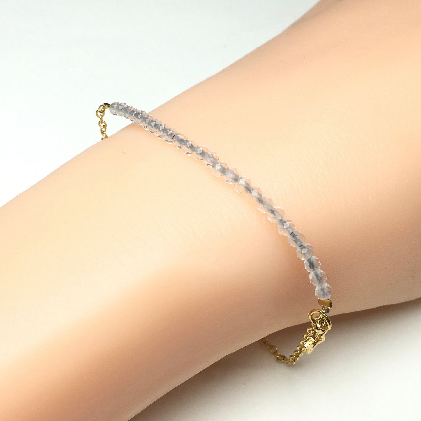 Clear Quartz Gemstone Linked Bracelet Custom Beads Adjustable Beads Stone Bracelet