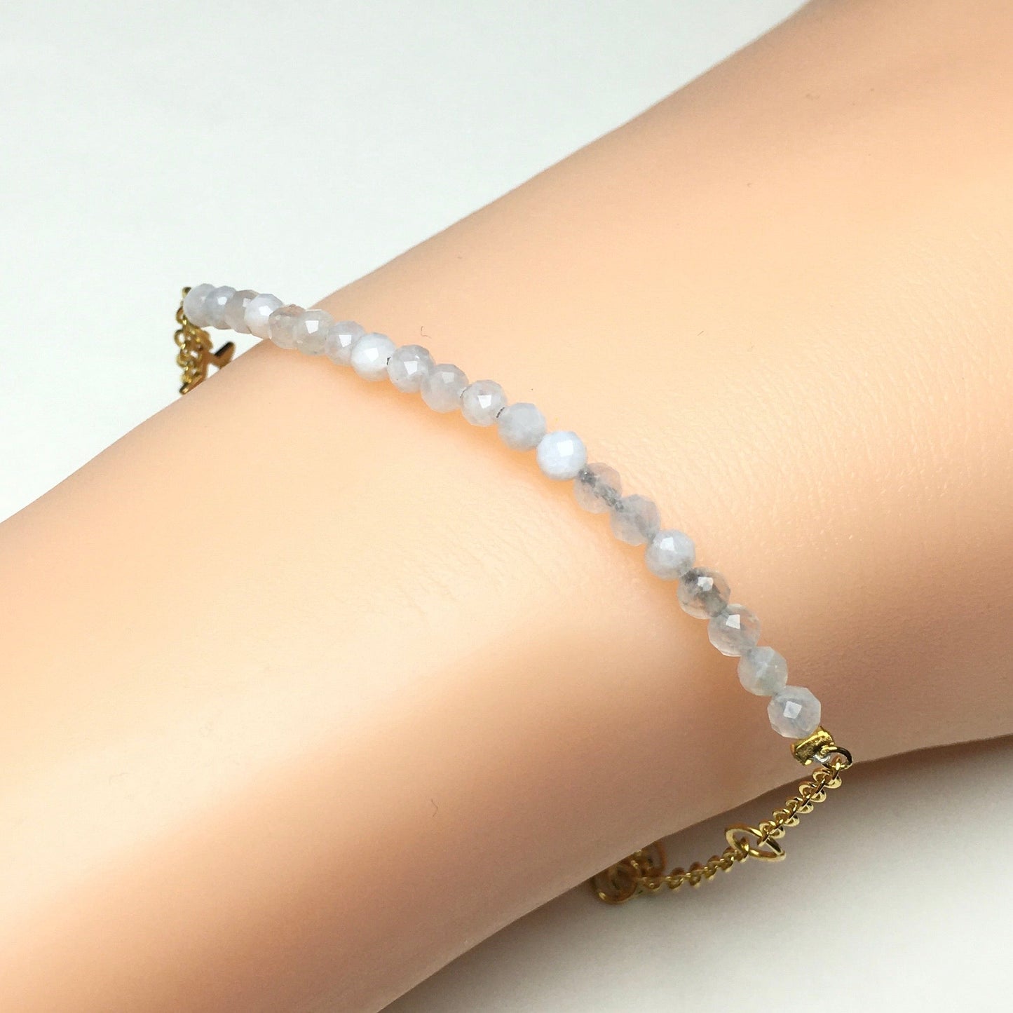 Moonstone Gemstone Adjustable Bracelet Tiny Beads Gemstone Gold Plated Chain Linked Bracelet for Women