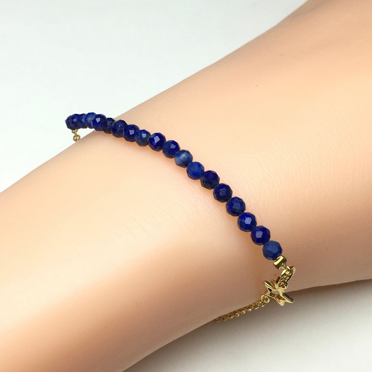 Lapis Lazuli Gemstone Linked Bracelet Custom Beads Adjustable Beads Stone Bracelet