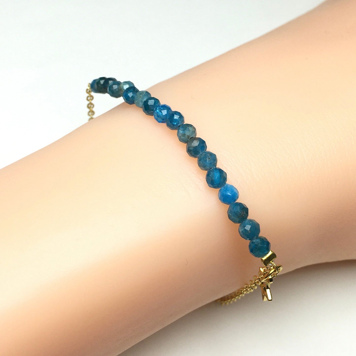 Blue Apatite Gemstone Adjustable Bracelet Tiny Beads Gemstone Gold Plated Chain Linked Bracelet for Women