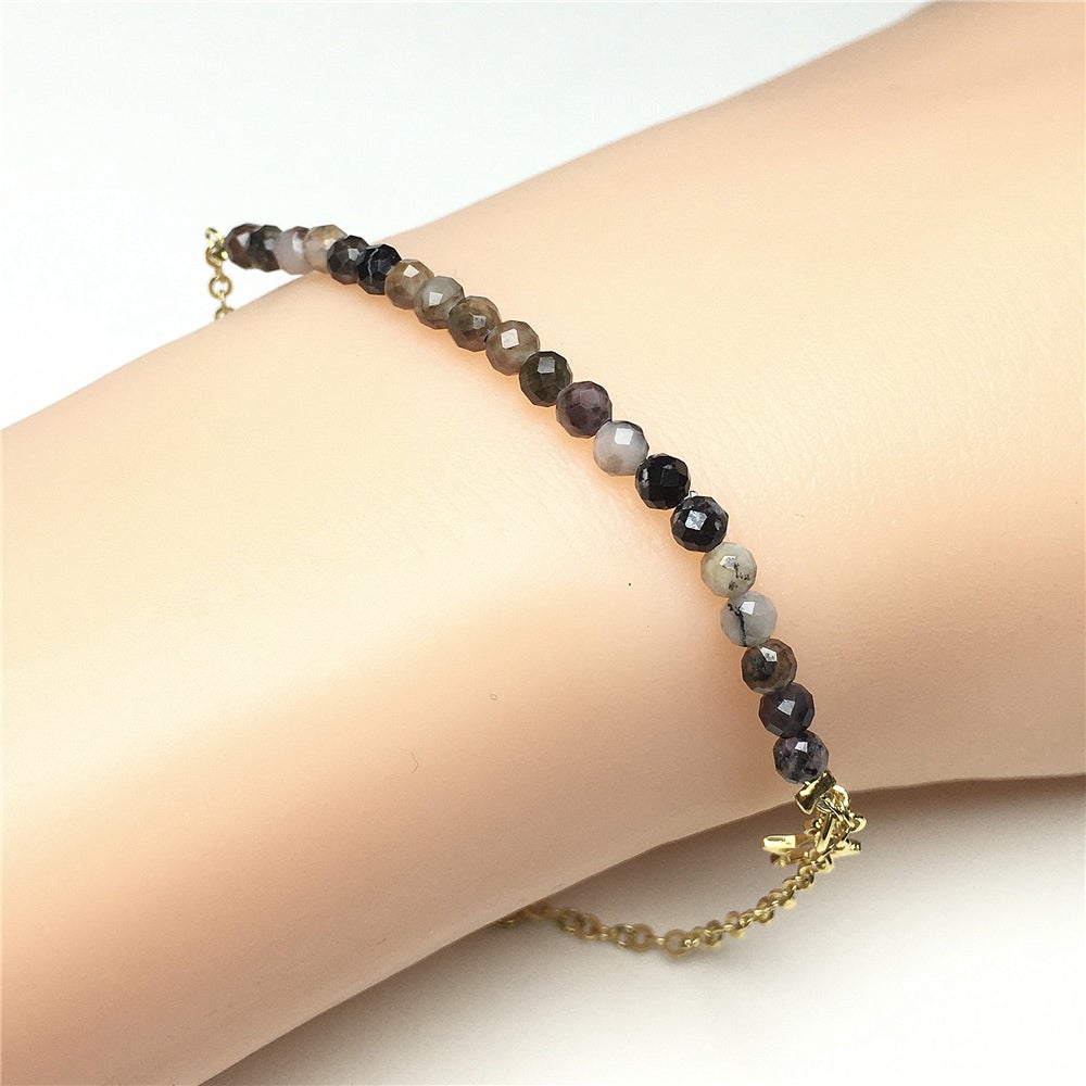 Pink Rhododnite Gemstone Adjustable Bracelet Tiny Beads Gemstone Gold Plated Chain Linked Bracelet for Women
