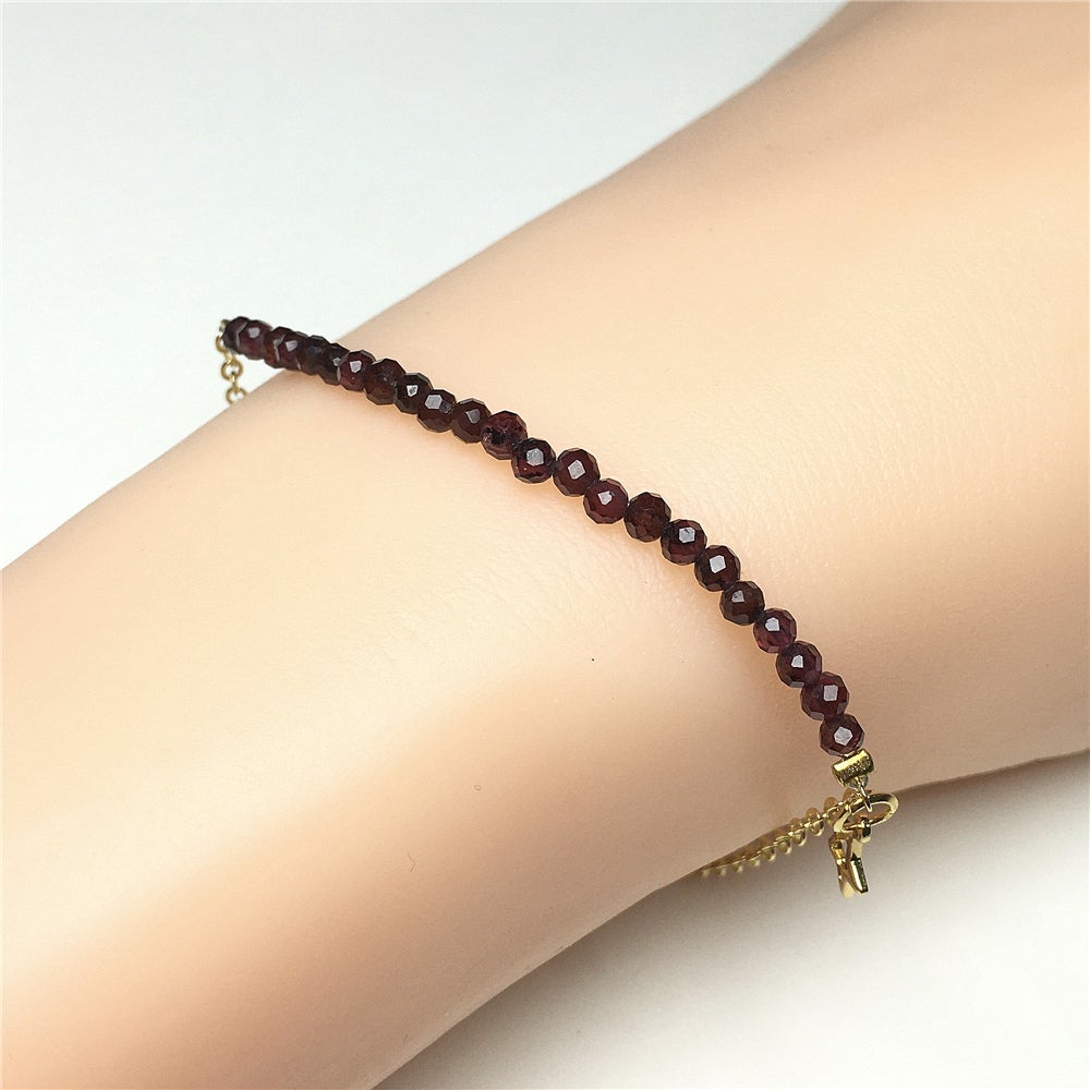 Garnet Gemstone Adjustable Bracelet Tiny Beads Gemstone Gold Plated Chain Linked Bracelet for Women