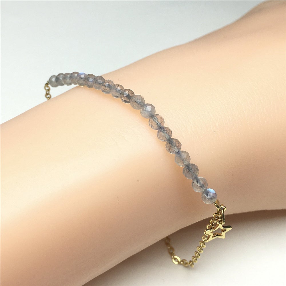 Labradorite Gemstone Adjustable Bracelet Tiny Beads Gemstone Gold Plated Chain Linked Bracelet for Women