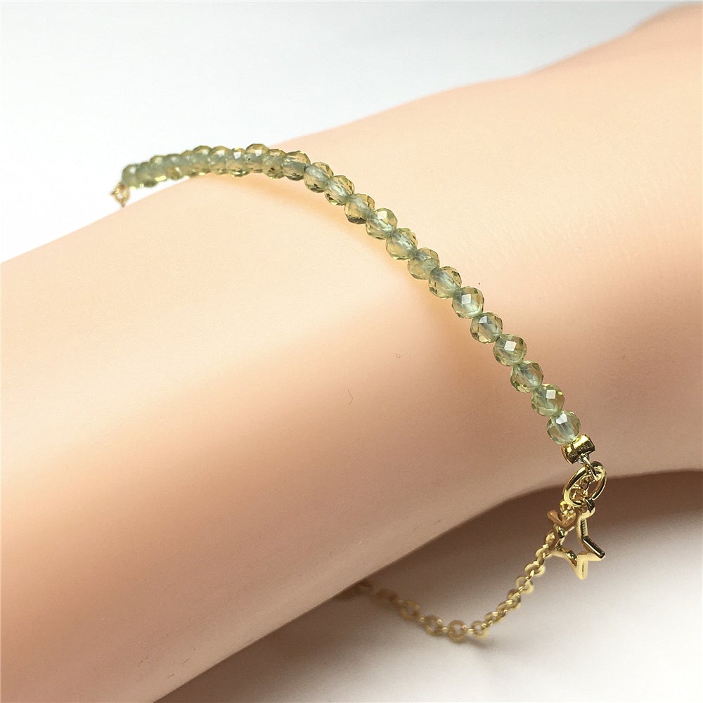 Peridot Gemstone Adjustable Bracelet Tiny Beads Gemstone Gold Plated Chain Linked Bracelet for Women